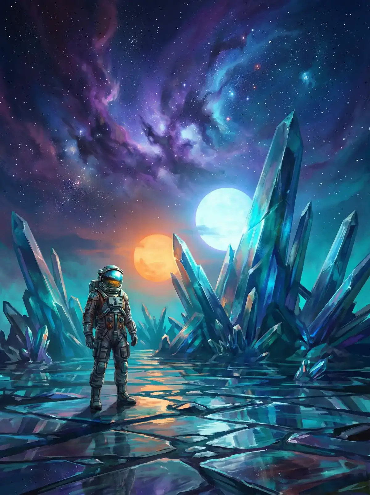 黄色仓库 - 异星探索者在结晶星球表面行走